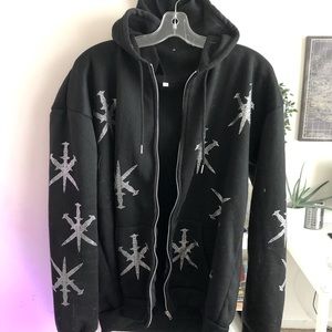 Y2K zipup w rhinestone sword graphic